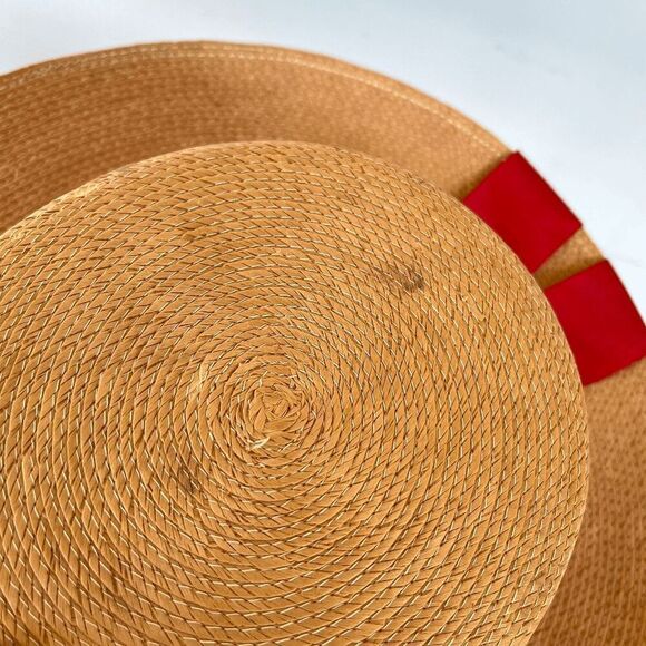 VTG Straw Boater Hat Red Ribbon 50s 60s Derby Garden Party Italian Made main image 12